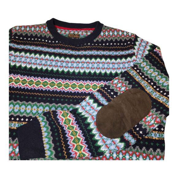 Barbour Merino Wool Sweater Nordic Fair Isle Houndstooth Men's XXL Elbow Patches - Picture 2 of 14